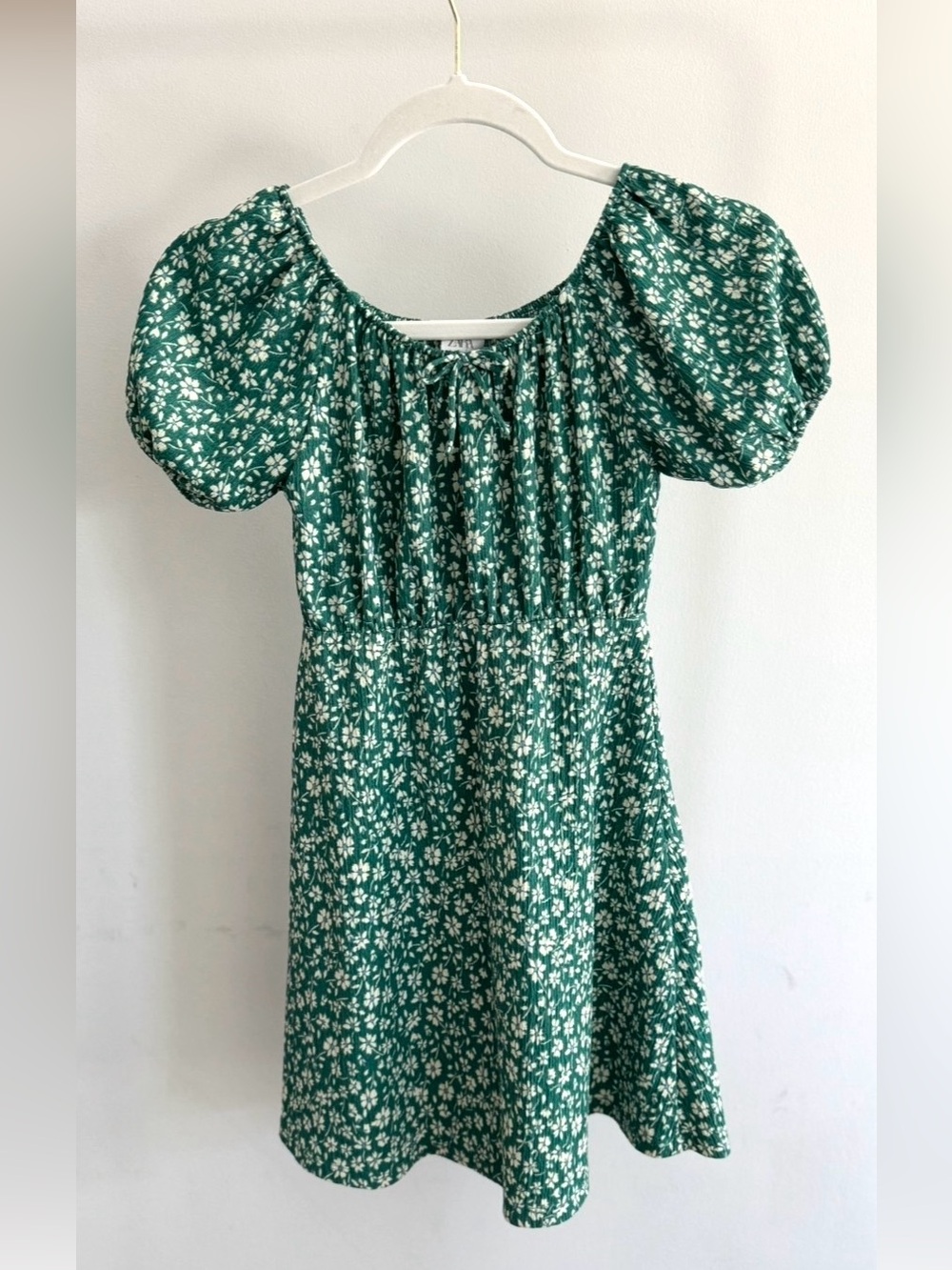 Zara Green Floral Puff-Sleeve Dress